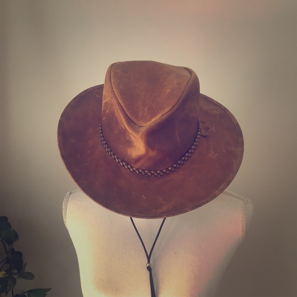 Brown leather cowboy hat